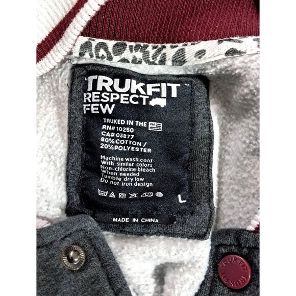 Trukfit Mens L Varsity Jacket  Maroon & Gray "TF" Embroidered Button-Up Made In - Picture 2 of 8